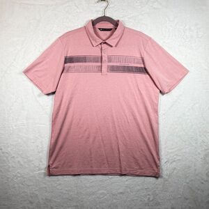 Travis Mathew Men’s Polo Shirt Large Pink Stripe Short Sleeve Golf Cotton Blend